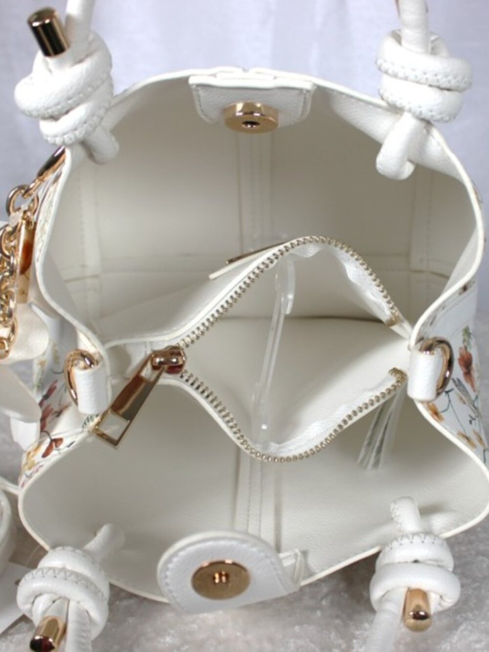 NWT ALDO Floral Butterfly Satchel Crossbody Bag with Flower Charm White - Picture 8 of 10